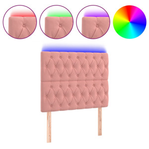 Cabeceira de cama c/ luzes LED veludo 100x7x118/128 cm rosa H