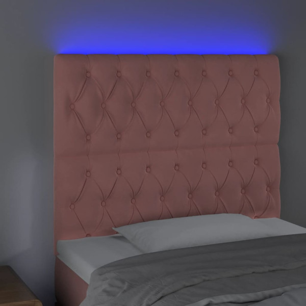 Cabeceira de cama c/ luzes LED veludo 100x7x118/128 cm rosa M 3