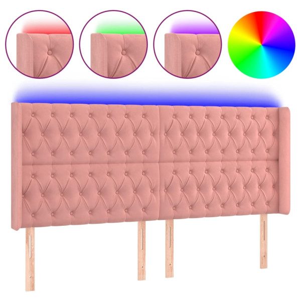 Cabecero con LED de terciopelo rosa 203x16x118/128 cm M 2