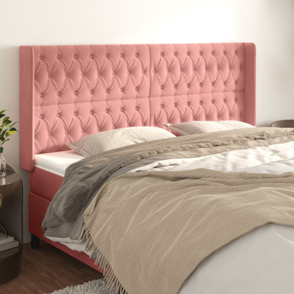 Cabecero con orejas de terciopelo rosa 203x16x118/128 cm D