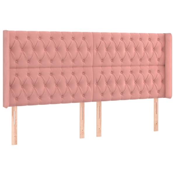 Cabecero con orejas de terciopelo rosa 203x16x118/128 cm M 2