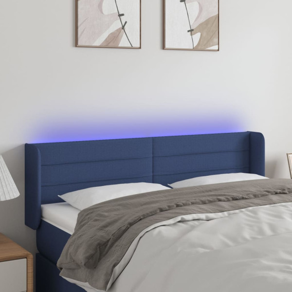 Cabecero con LED de tela azul 147x16x78/88 cm D