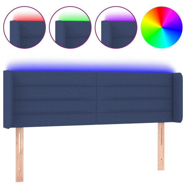 Cabeceira de cama c/ luzes LED tecido 147x16x78/88 cm azul M 2