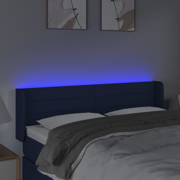 Cabeceira de cama c/ luzes LED tecido 147x16x78/88 cm azul M 4