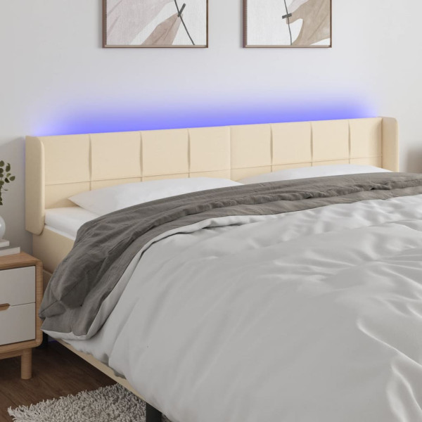 Cabecero con LED de tela crema 163x16x78/88 cm D
