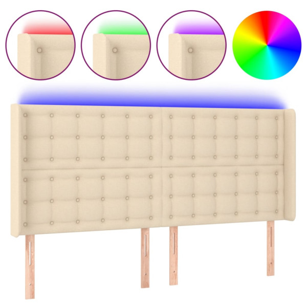 Cabecero con LED de tela color crema 163x16x118/128 cm M 2