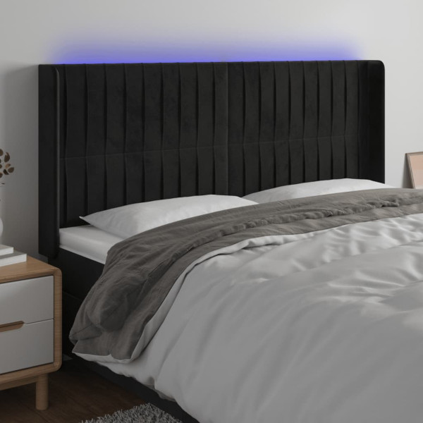 Cabecero con LED de terciopelo negro 183x16x118/128 cm D