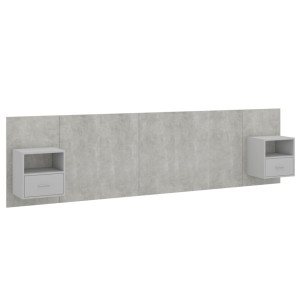 Cabecero de cama con mesitas madera contrachapada gris hormigón H
