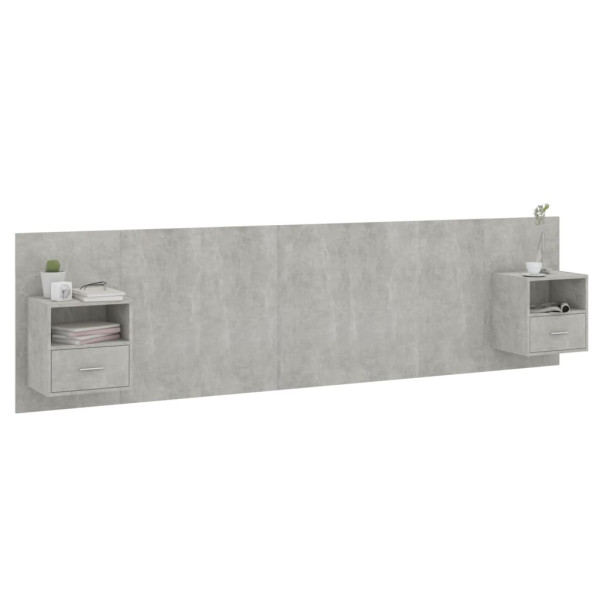 Cabecero de cama con mesitas madera contrachapada gris hormigón M 3