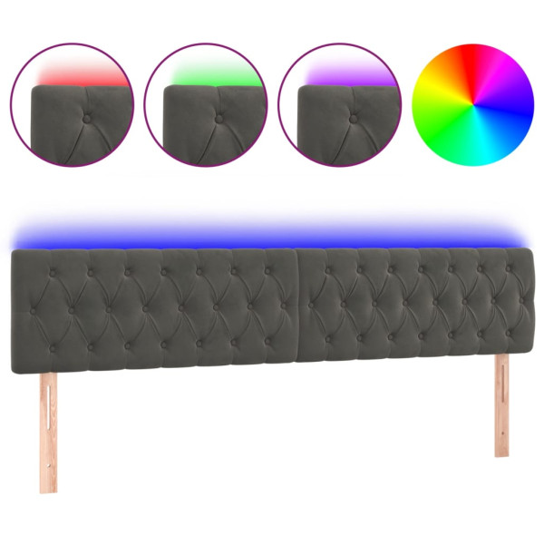 Cabeceira de cama c/luzes LED veludo 180x7x78/88cm cinza-escuro M 2