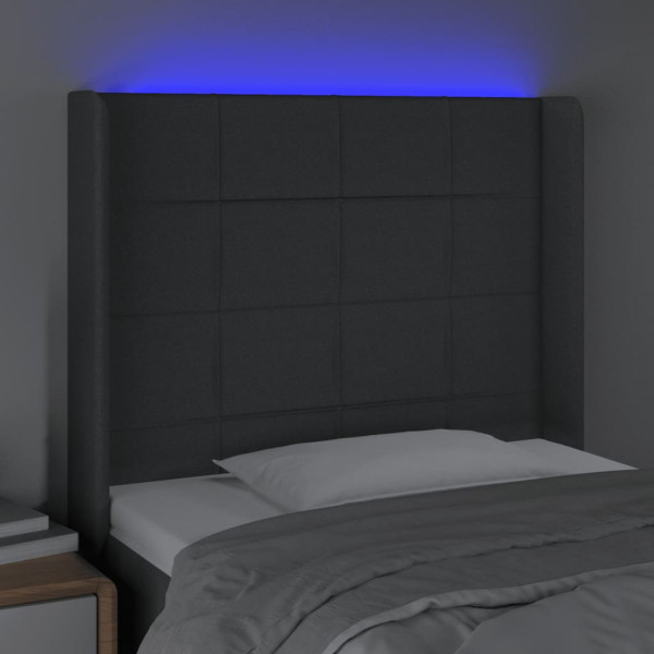 Cabeceira de cama c/ LED tecido 93x16x118/128 cm cinza-escuro M 4