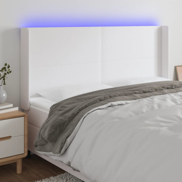 Cabecero con LED cuero sintético blanco 183x16x118/128 cm D
