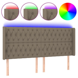 Cabeceira cama c/ LED tecido 183x16x118/128cm cinza-acastanhado H