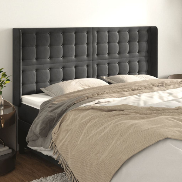 Cabecero con orejas de terciopelo gris oscuro 203x16x118/128 cm D