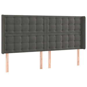 Cabecero con orejas de terciopelo gris oscuro 203x16x118/128 cm H