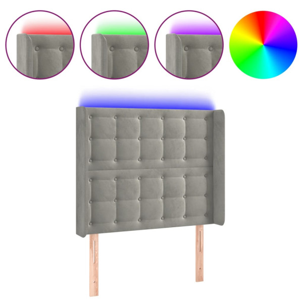 Cabecero con LED de terciopelo gris claro 93x16x118/128 cm M 2
