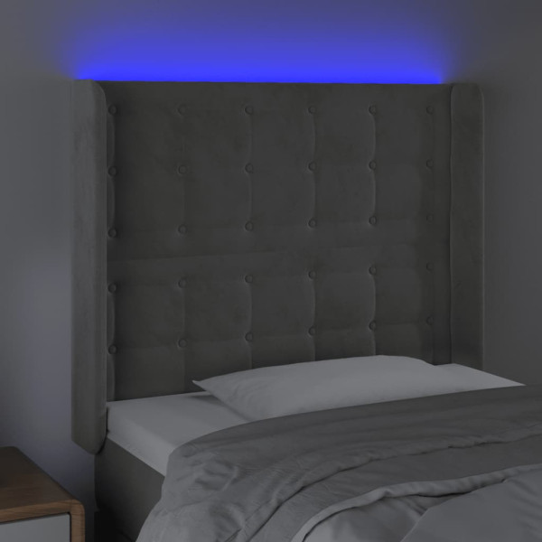Cabecero con LED de terciopelo gris claro 93x16x118/128 cm M 4