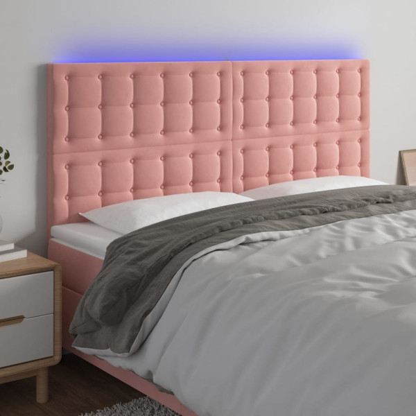 Cabecero con luces LED terciopelo rosa 160x5x118/128 cm D