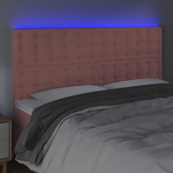 Cabeceira de cama c/ luzes LED veludo 160x5x118/128 cm rosa M 3