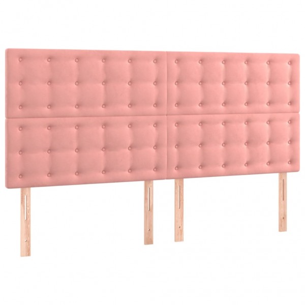 Cabeceira de cama c/ luzes LED veludo 160x5x118/128 cm rosa M 4