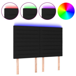 Cabeceira cama c/ LED tecido 144x5x118/128 cm preto H