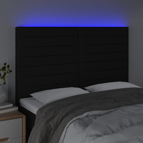Cabeceira cama c/ LED tecido 144x5x118/128 cm preto M 3