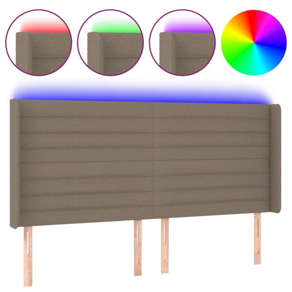 Cabecero con LED de tela gris taupe 183x16x118/128 cm M 2