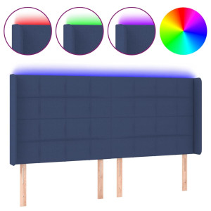 Cabeceira de cama c/ luzes LED tecido 183x16x118/128 cm azul H