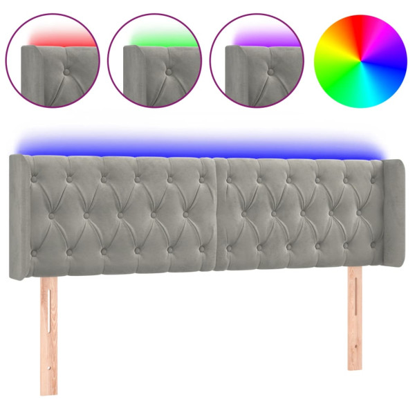 Cabeceira cama c/ luzes LED veludo 163x16x78/88 cm cinza-claro M 2