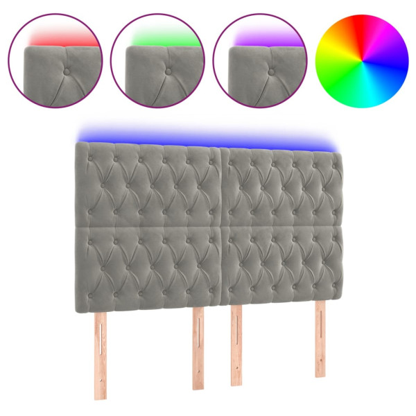 Cabeceira cama c/ luzes LED veludo 160x7x118/128cm cinza-claro M 2