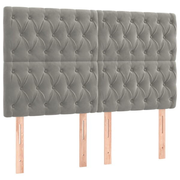Cabeceira cama c/ luzes LED veludo 160x7x118/128cm cinza-claro M 4