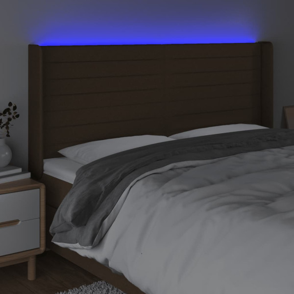 Cabecero con LED de tela marrón oscuro 163x16x118/128 cm M 4