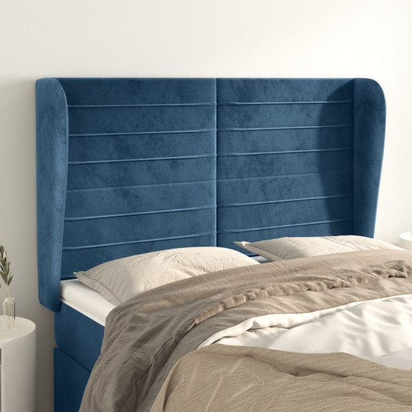 Cabecero con orejas de terciopelo azul oscuro 147x23x118/128 cm D