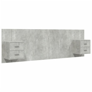 Cabecero de cama y mesitas madera contrachapada gris hormigón H
