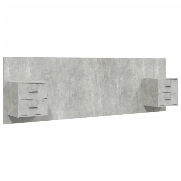 Cabecero de cama y mesitas madera contrachapada gris hormigón M 2