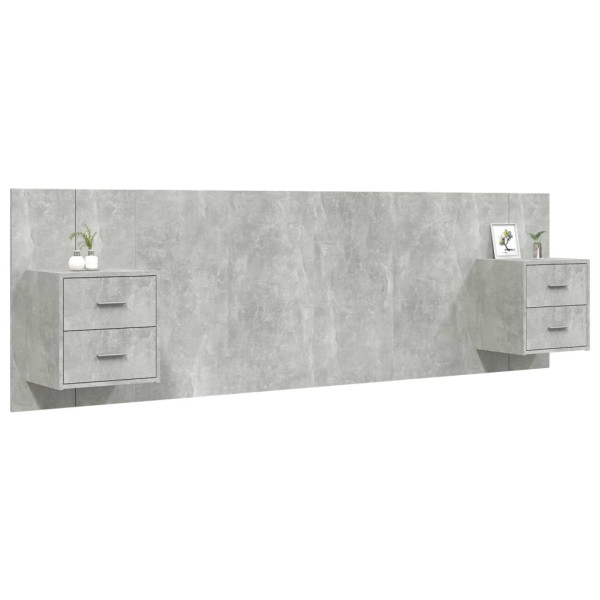 Cabecero de cama y mesitas madera contrachapada gris hormigón M 3