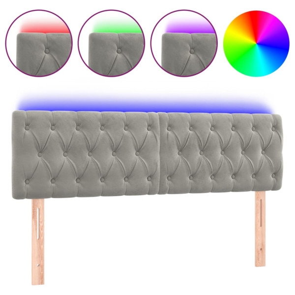 Cabecero con LED de terciopelo gris claro 160x7x78/88 cm M 2
