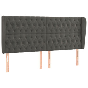 Cabecero con orejas de terciopelo gris oscuro 183x23x118/128 cm H