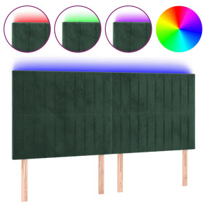 Cabecero con luces LED terciopelo verde oscuro 160x5x118/128 cm H