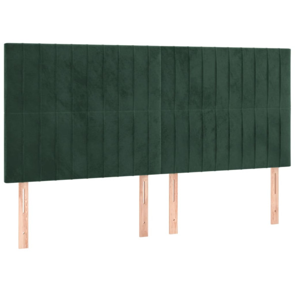 Cabeceira de cama c/ LED veludo 160x5x118/128 cm verde-escuro M 4