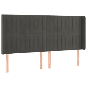 Cabecero con orejas de terciopelo gris oscuro 183x16x118/128 cm H