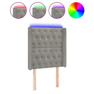 Cabecero con LED de terciopelo gris claro 83x16x118/128 cm H