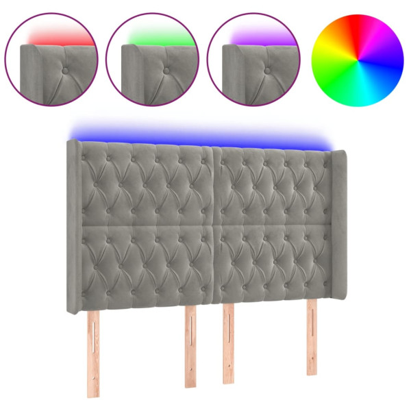 Cabeceira cama c/ luzes LED veludo 163x16x118/128cm cinza-claro M 2