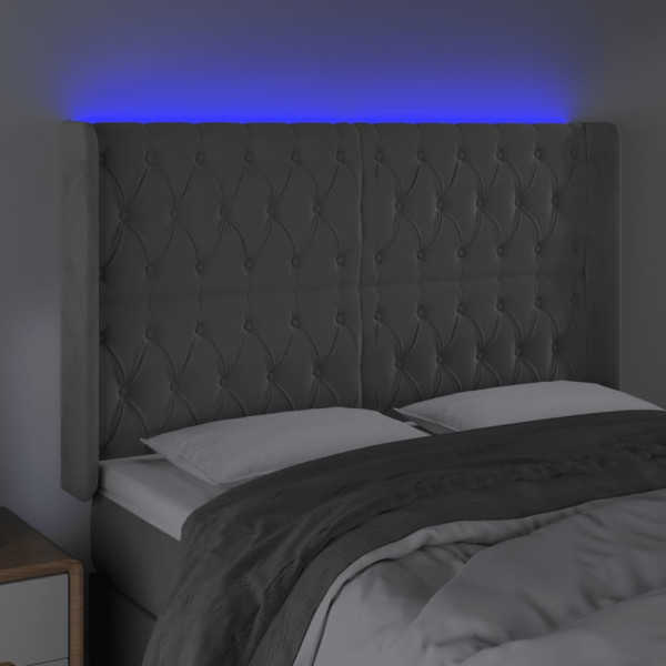 Cabecero con LED de terciopelo gris claro 163x16x118/128 cm M 4