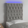 Cabeceira cama c/ luzes LED veludo 80x7x118/128cm cinza-claro 1