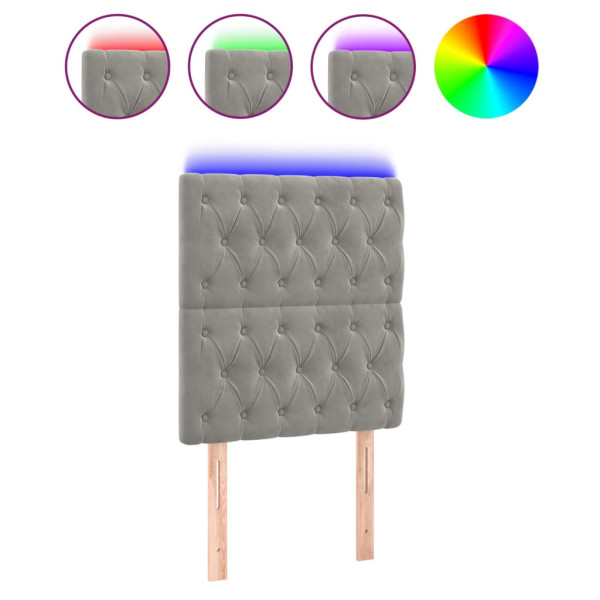 Cabecero con luces LED terciopelo gris claro 80x7x118/128 cm M 2