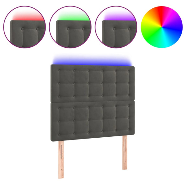 Cabecero con luces LED terciopelo gris oscuro 100x5x118/128 cm M 2