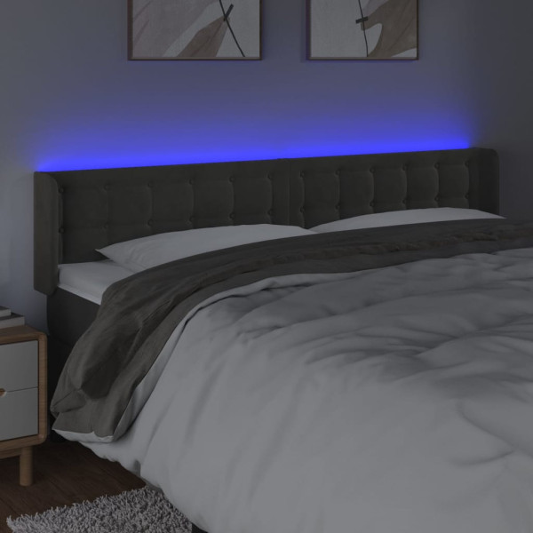 Cabeceira cama c/ luzes LED veludo 203x16x78/88cm cinza-escuro M 4