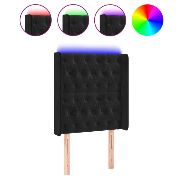Cabecero con LED de terciopelo negro 83x16x118/128 cm M 2