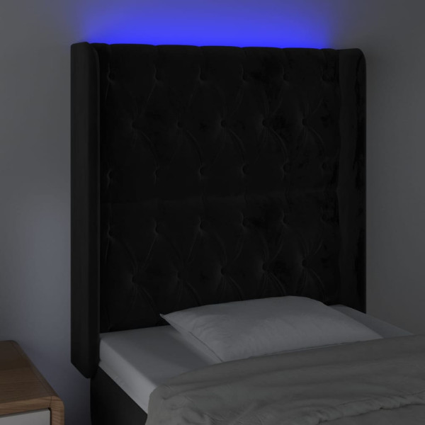 Cabeceira de cama c/ luzes LED veludo 83x16x118/128 cm preto M 4